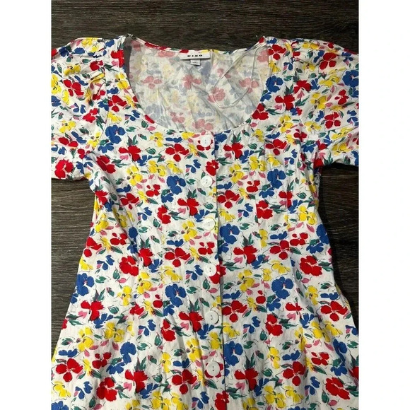 RIXO‎ x Target Dress White Floral Babydoll Linen Short Sleeve Button-Up A-Line - Picture 6 of 6